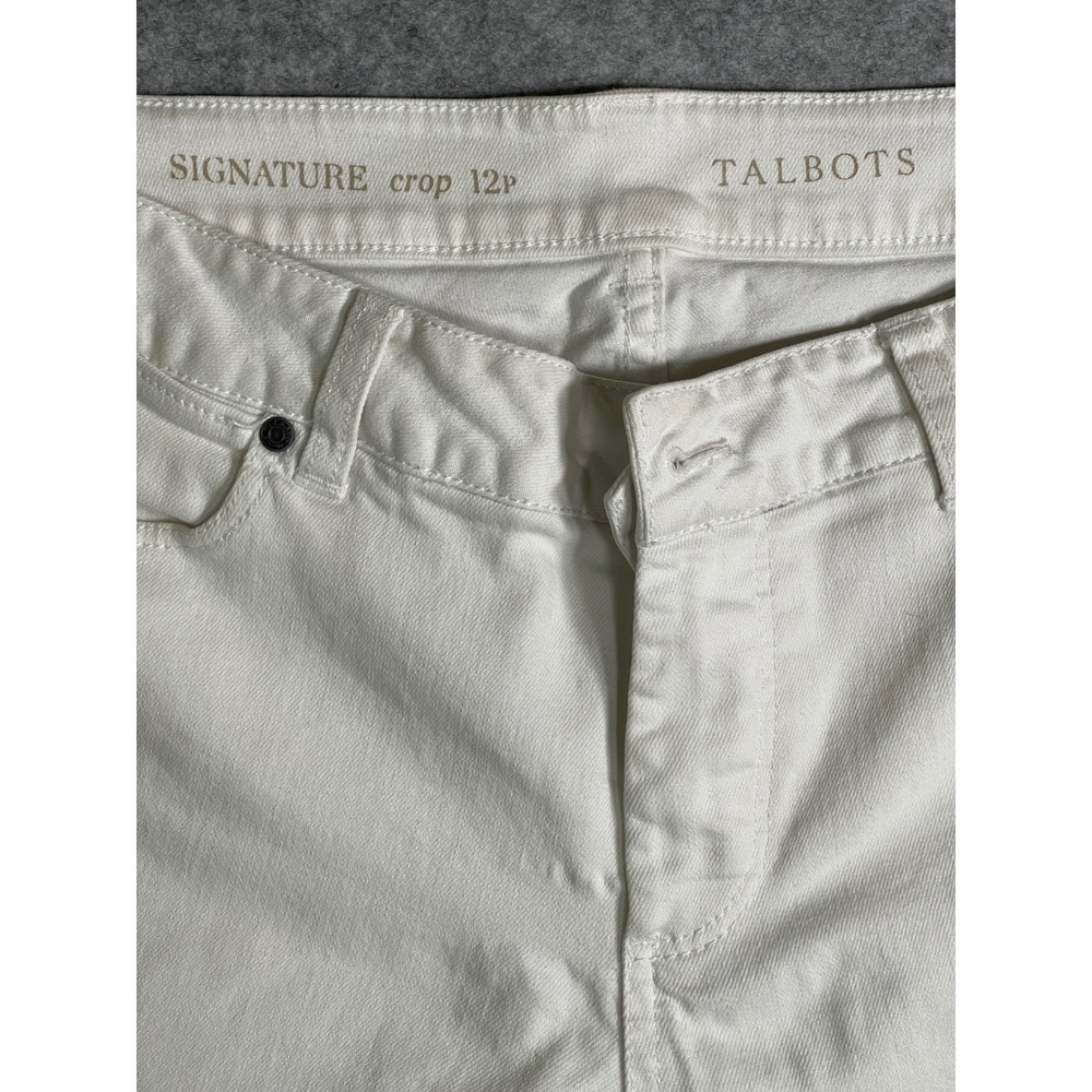 Talbots Signature Crop Pants White Denim Ankle Zip Petite 12P Mid Rise Womens - Picture 2 of 13
